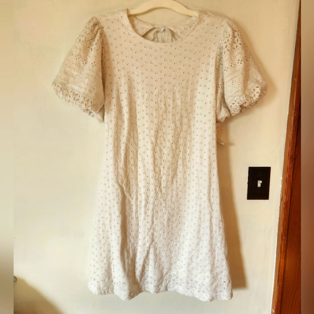 NWT Free People white eyelet open back mini dress Size 10